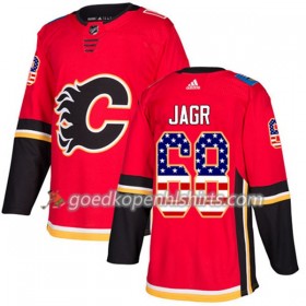 Calgary Flames Jaromir Jagr 68 Adidas 2017-2018 Rood USA Flag Fashion Authentic Shirt - Mannen